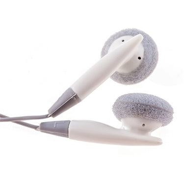 Bulk school headphones in white with soft ear cushions, perfect for educational environments and classrooms.
